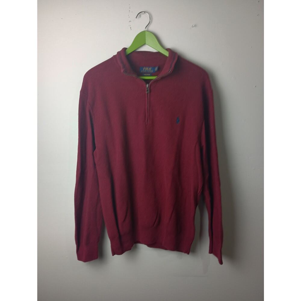 Polo Ralph Lauren Men's Quarter Zip Pima Cotton Sweater Maroon Red XXL Preppy